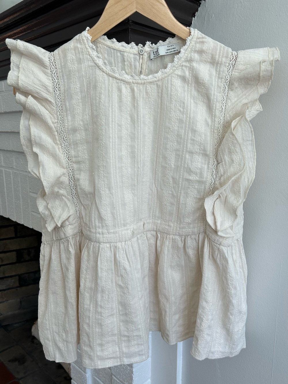 Zara Cream Ruffle Lace Trim Peplum Blouse